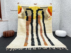 Abstract Orange Black Moroccan Wool Rug – Handmade Modern Berber