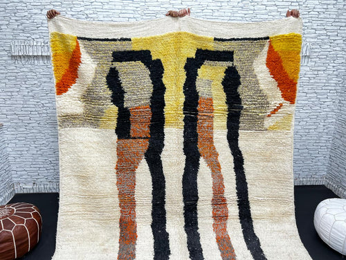 Abstract Orange Black Moroccan Wool Rug – Handmade Modern Berber