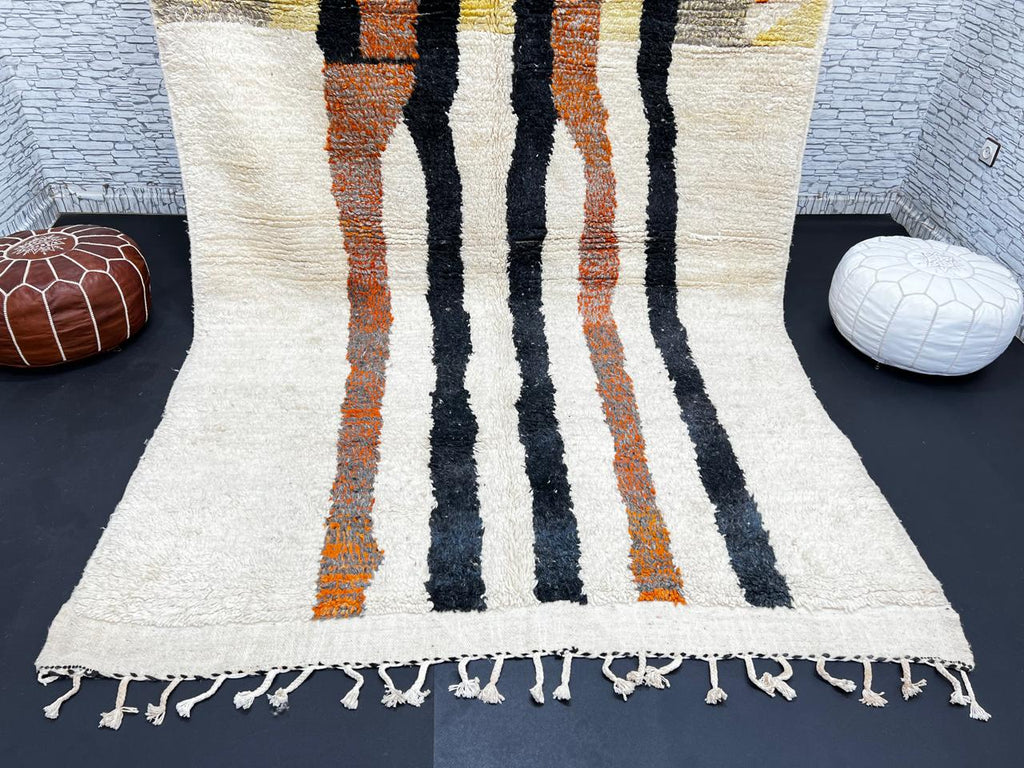 Abstract Orange Black Moroccan Wool Rug – Handmade Modern Berber
