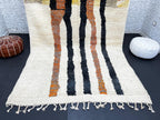 Abstract Orange Black Moroccan Wool Rug – Handmade Modern Berber
