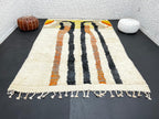 Abstract Orange Black Moroccan Wool Rug – Handmade Modern Berber