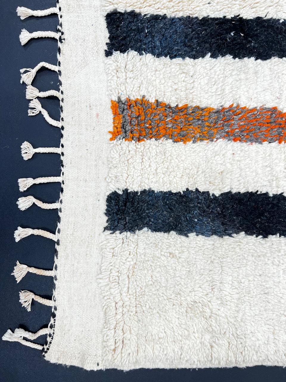 Abstract Orange Black Moroccan Wool Rug – Handmade Modern Berber