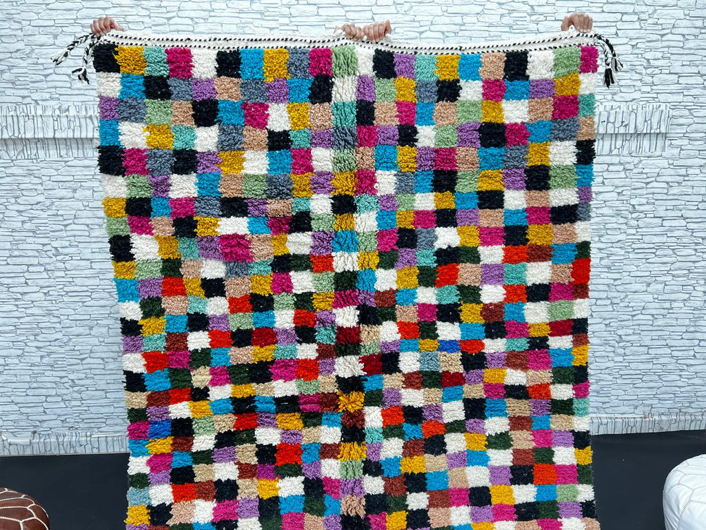 Checkerboard Multicolor Moroccan Wool Rug – Handmade Natural Wool