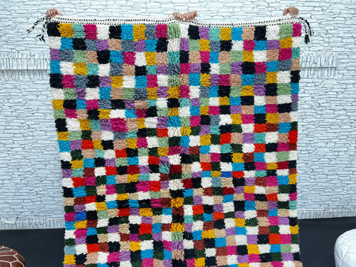 Checkerboard Multicolor Moroccan Wool Rug – Handmade Natural Wool
