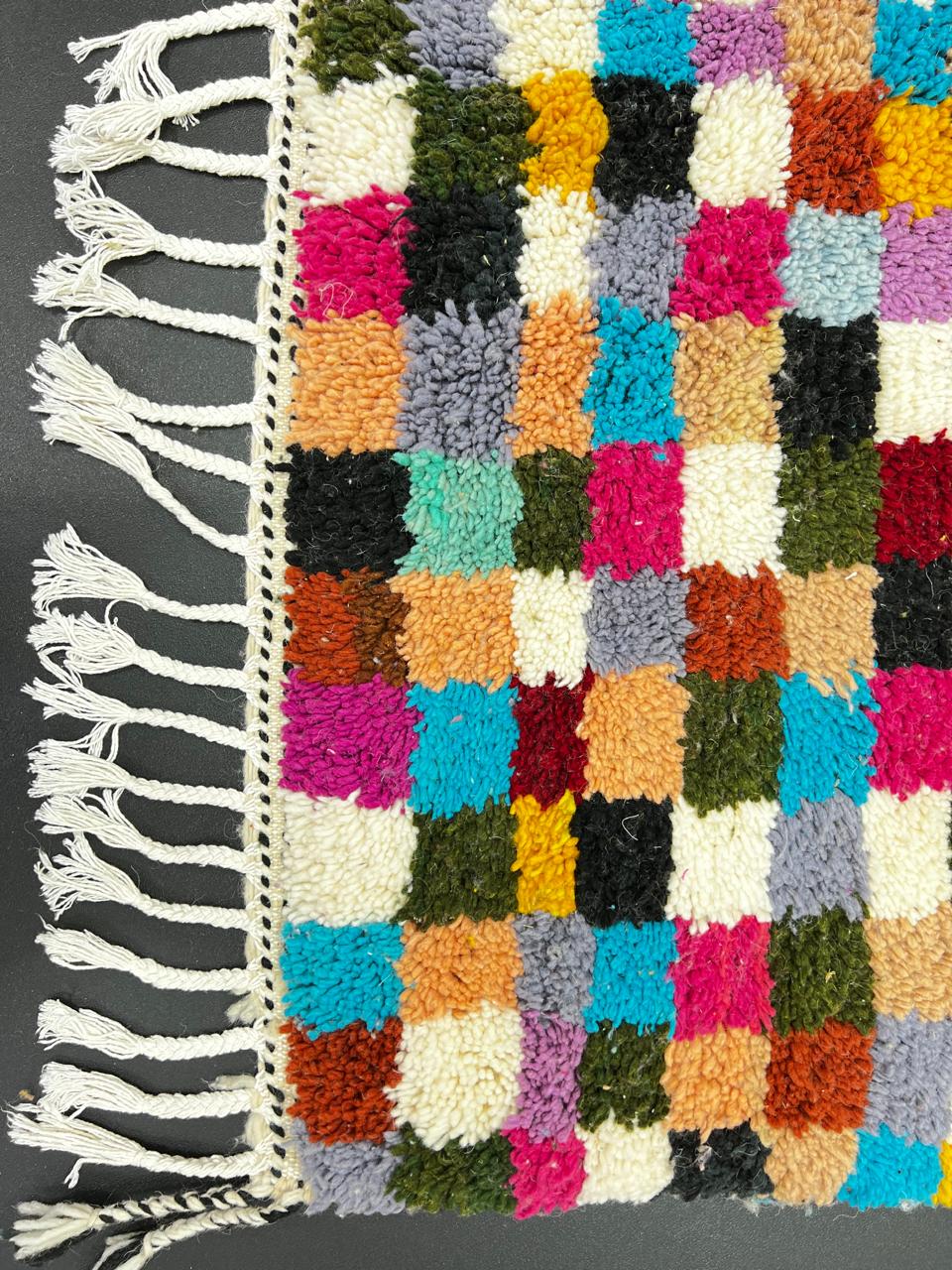 Checkerboard Multicolor Moroccan Wool Rug – Handmade Natural Wool