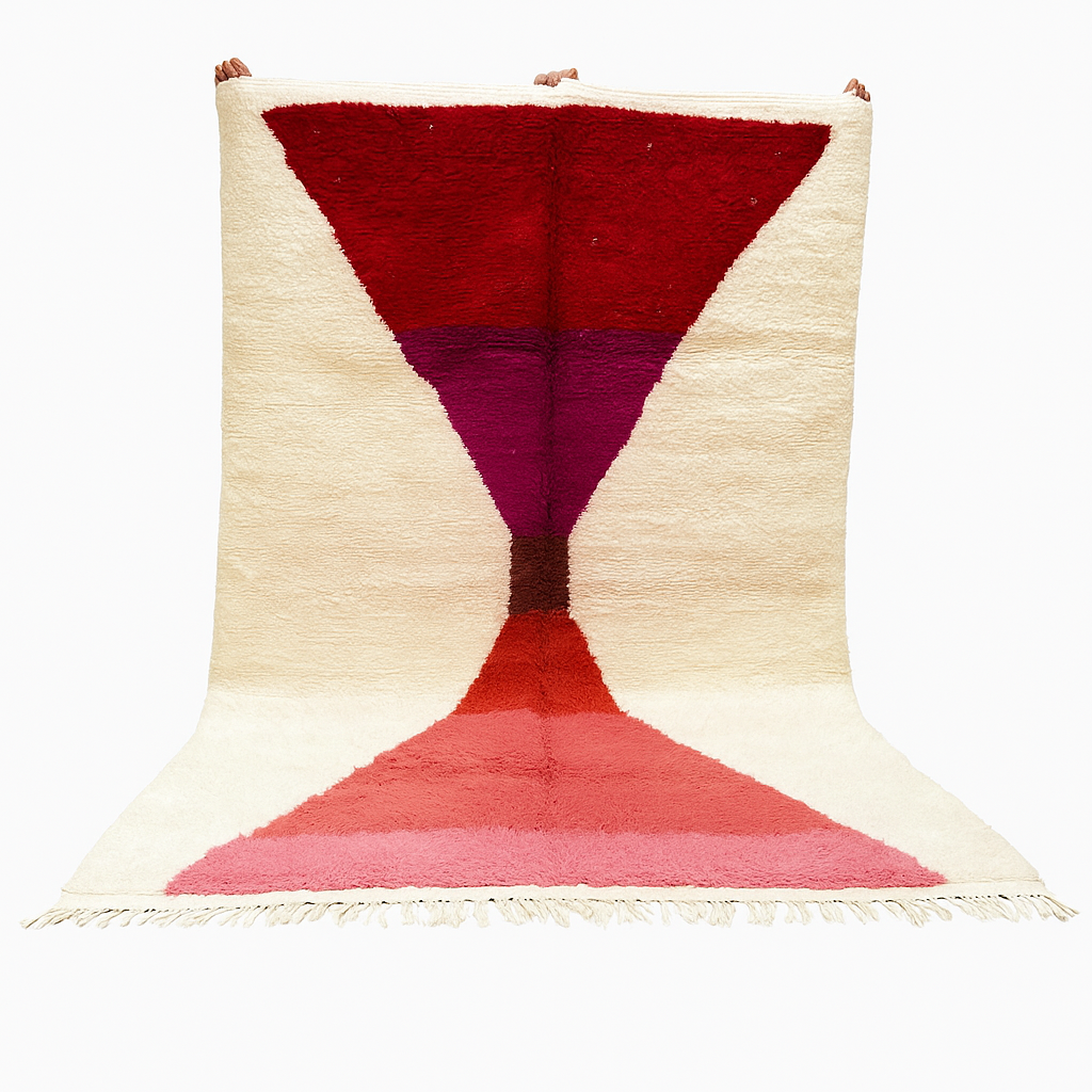 Red & Pink Moroccan Wool Rug – Handmade Modern Berber Carpet