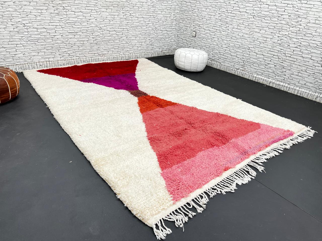 Red & Pink Moroccan Wool Rug – Handmade Modern Berber Carpet