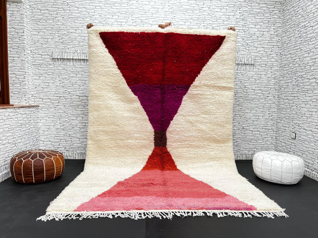 Red & Pink Moroccan Wool Rug – Handmade Modern Berber Carpet