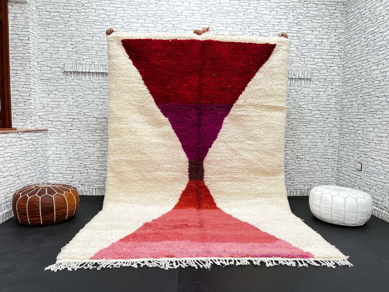 Red & Pink Moroccan Wool Rug – Handmade Modern Berber Carpet
