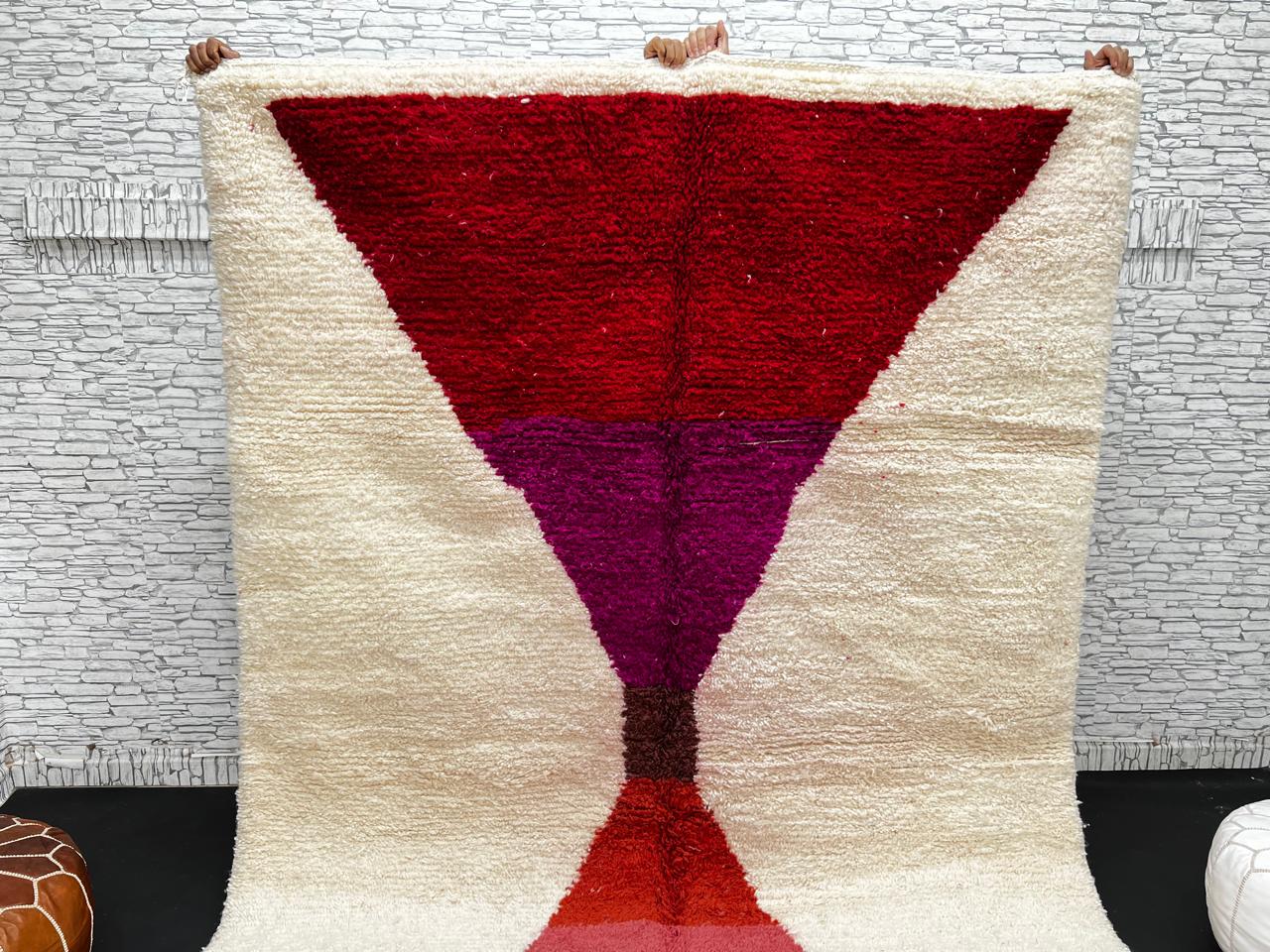 Red & Pink Moroccan Wool Rug – Handmade Modern Berber Carpet
